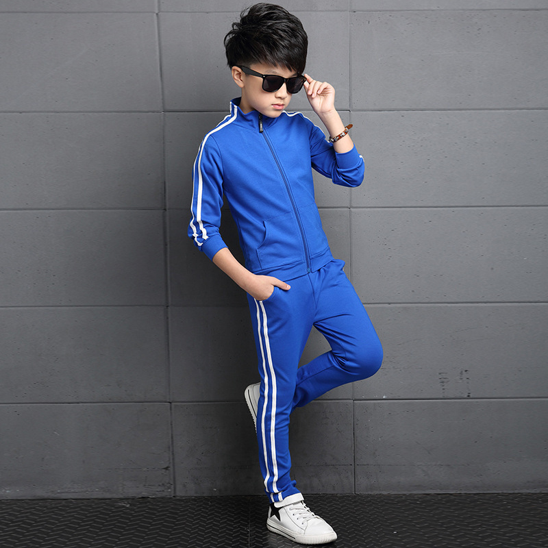 Boys Girls Clothing set Children's Spring &Autumn Solid Student Sprotwear 2pcs suits Long Sleeve Clothes 5 6 8 10 12 14 16 Years Y1117