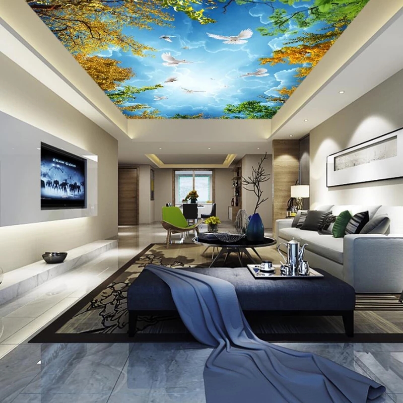 Custom Photo Wallpaper 3D Blue Sky White Clouds Ceiling Mural Living Room Bedroom Hotel Nature Landscape