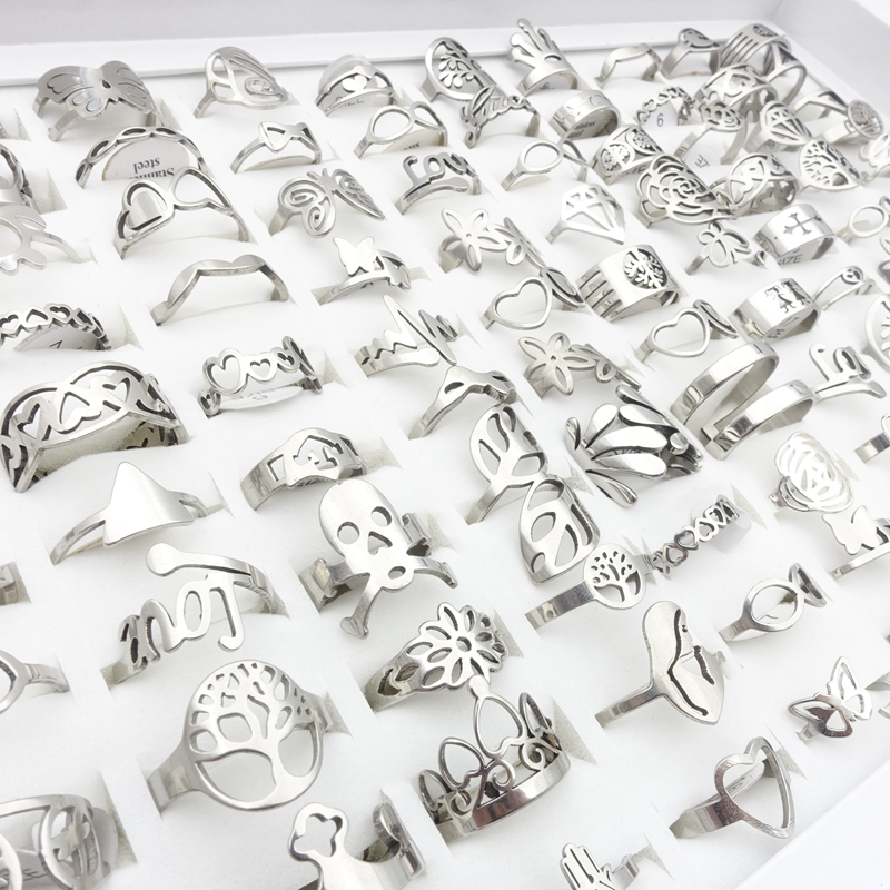 Wholesale 100pcs/Lot Mens Womens Stainless Steel Band Rings Silver Laser Cut Patterns Hollow Carved Flowers Mix Styles Fashion Jewelry Party Gift
Wholesale 100pcs/Lot Mens Womens Stainless Steel Band Rings Silver Laser Cut Patterns Hollow Carved Flowers Mix Styles Fashion Jewelry Party Gift