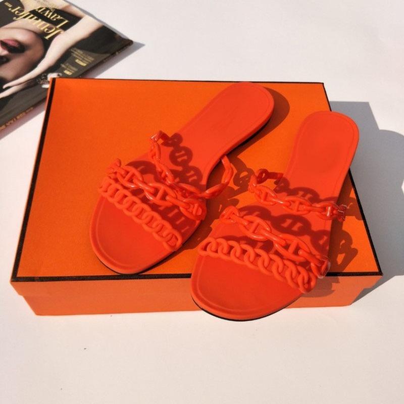 New Arrival Summer Beach PVC Flats Slipper Sandals Women Jelly Shoes Chains Casual Outside Shoe Woman Slippers