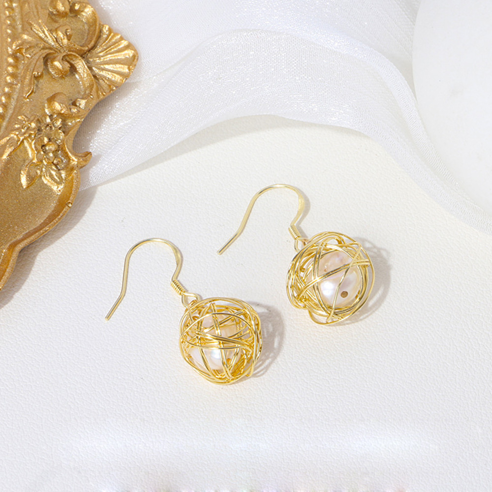 S925 Sterling Silver Pearl Dangle Earring Gold Plated Hollow Prevent Allergy Earrings for Women Gril Gift Freshwater Natural Pearls
