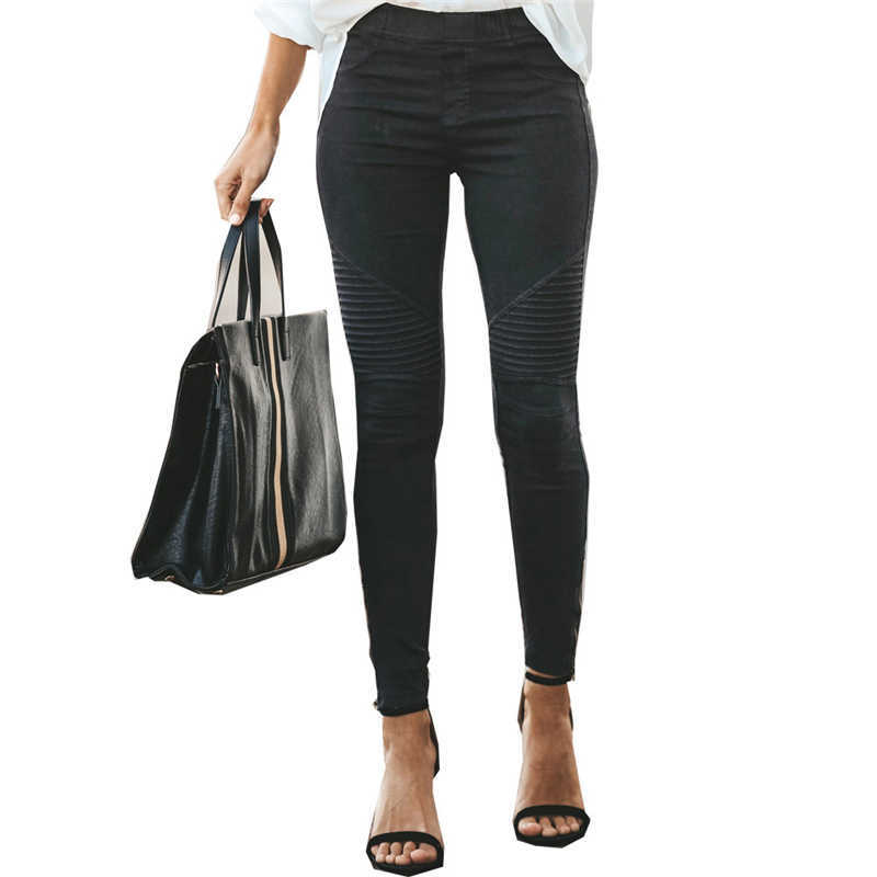 Fashion Stretch Cotton Skinny Jean Pleated Vintage Pencil Pants Locomotive High Waist Push Up Trousers Mujer 210809