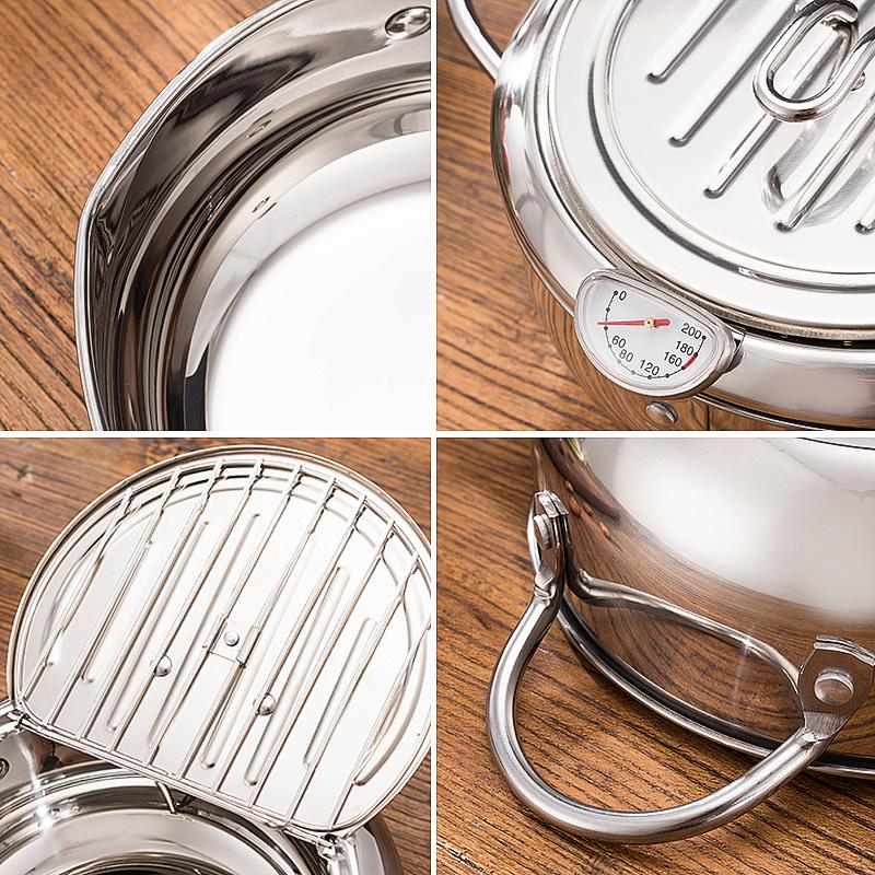 Rakkaus Japanese Deep Frying Pot with a and a Lid 304 Stainless Steel Kitchen Accessories Tempura Fryer Pan 20 24 cm