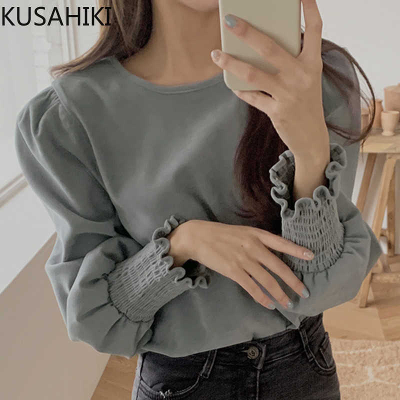 KUSAHIKI Women Blouses Korean Lantern Sleeve O-neck Shirt Spring Solid Tops Causal Pullover Blusas Mujer De Moda 6F670 210602, Pink
KUSAHIKI Women Blouses Korean Lantern Sleeve O-neck Shirt Spring Solid Tops Causal Pullover Blusas Mujer De Moda 6F670 210602, Pink