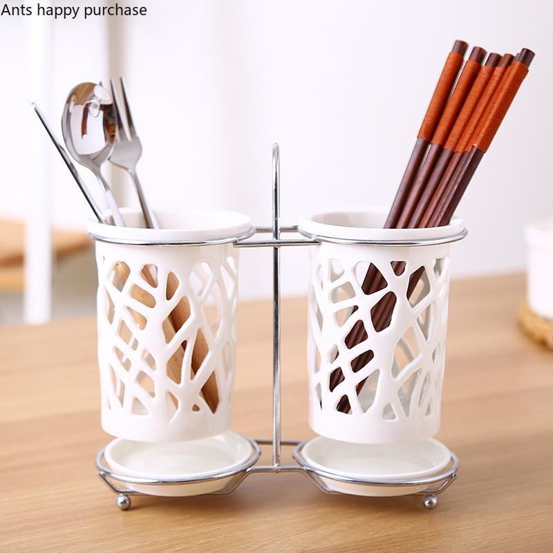 Storage Bottles & Jars Chopsticks Double Tube Ceramic Chopstick Holder Hollow Out Drain Cage Two-piece Kitchen Tableware Tank Bottle
Storage Bottles & Jars Chopsticks Double Tube Ceramic Chopstick Holder Hollow Out Drain Cage Two-piece Kitchen Tableware Tank Bottle