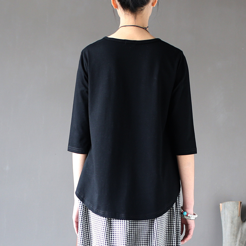 Johnature Women Cotton T-Shirts Black White Summer New Half Sleeve O-Neck One Size Casual Knitted Fashion Tops 210306