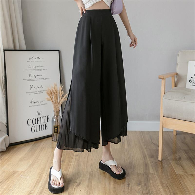 korean black chiffon pleated women pant wide leg casual split ankle length capri elastic waist trouser, Black;white
korean black chiffon pleated women pant wide leg casual split ankle length capri elastic waist trouser, Black;white