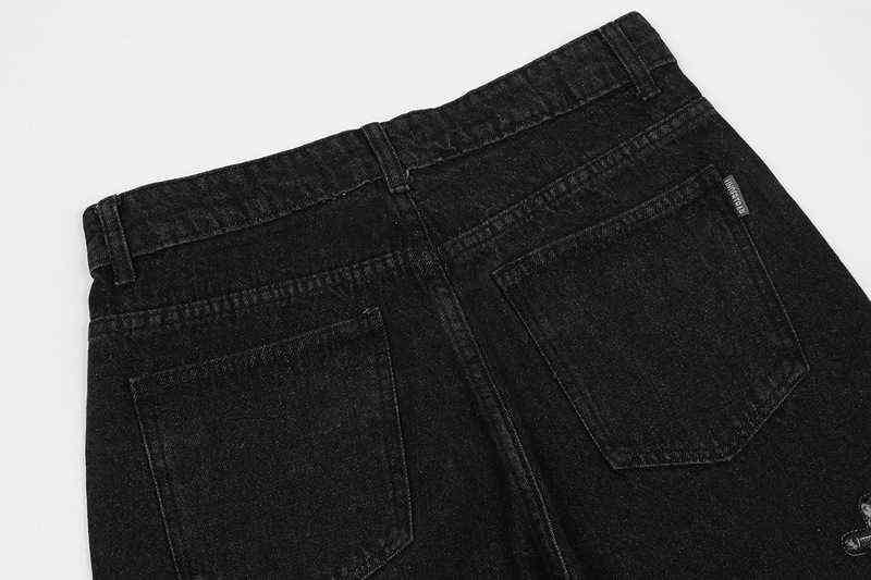 IEFB High Street Fashion Skull Embroidery Splicing Straight Tube Wide Leg Pants Men's Hip Hop Loose Black Jeans Trousers 211111