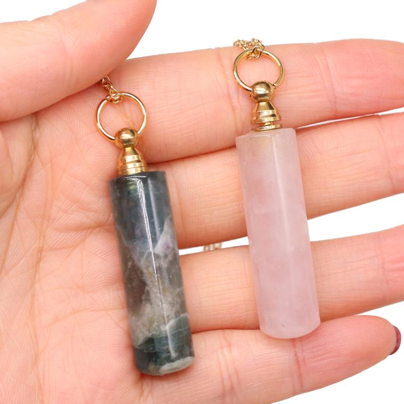 Pendant Necklaces Natural Stone Agates Perfume Bottle Fluorite /Rose Quartzs Essential Oil Diffuser Necklace Jewelry Gift Size 12x48mm
Pendant Necklaces Natural Stone Agates Perfume Bottle Fluorite /Rose Quartzs Essential Oil Diffuser Necklace Jewelry Gift Size 12x48mm