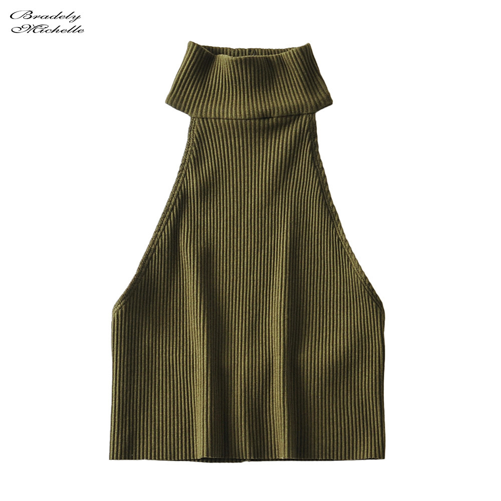 Summer Women Sexy Knitted Cotton off shoulder sleeveless CropTops bodycon Ribbed Halter Tanks 210308