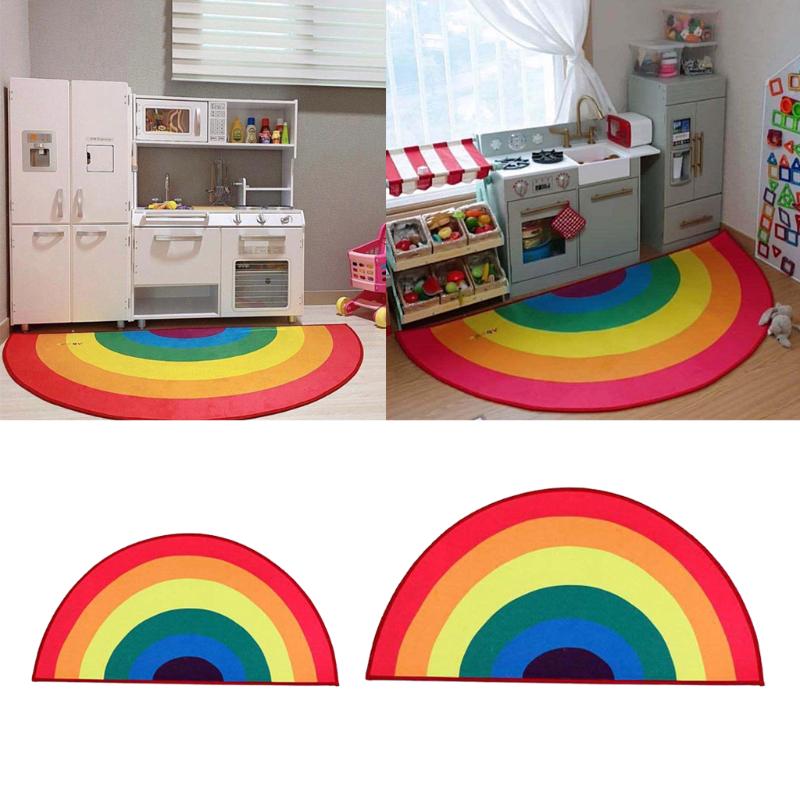 Carpets Half Round Anti-slip Carpet Rainbow Children Bedroom Rug Living Room Mat For Bedroom, Room, Door