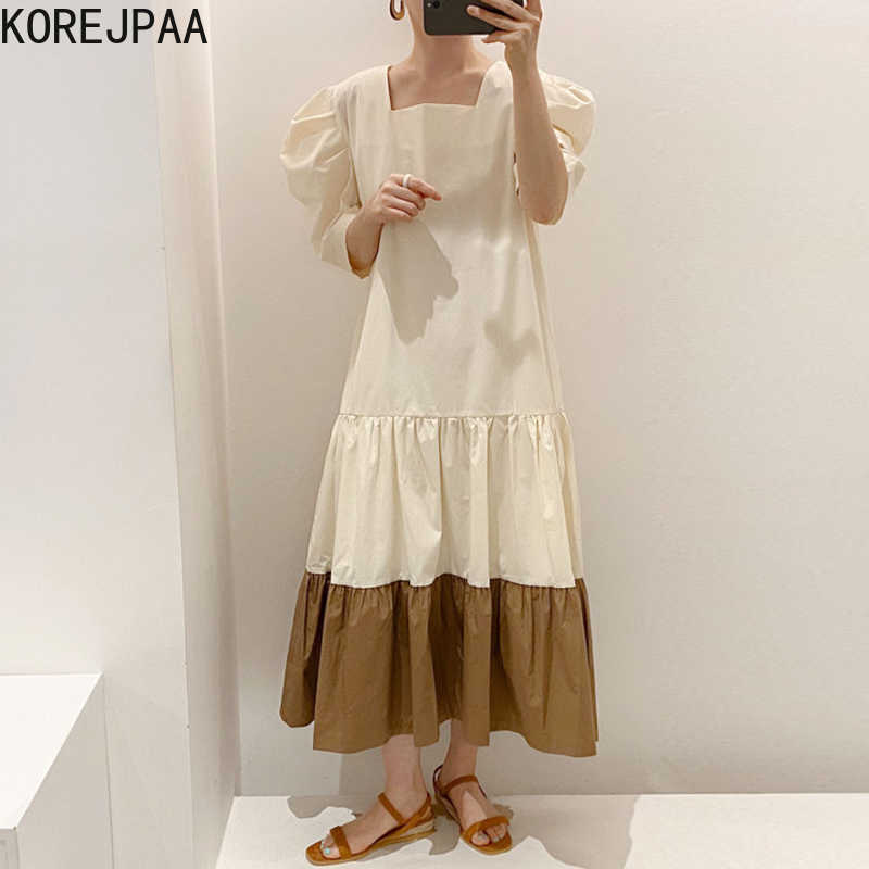 Korejpaa Women Dress Spring & Summer Chic Retro Square Collar Bump Color Casual Loose Bubble Sleeve Dress Long Skirt Female 210526, Blue
Korejpaa Women Dress Spring & Summer Chic Retro Square Collar Bump Color Casual Loose Bubble Sleeve Dress Long Skirt Female 210526, Blue