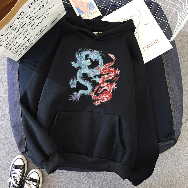 Dragon oversized Print hoodies Women clothes Full Sleeve pink Pullovers Casual plus size tops streetwear harajuku sweatshirt 201102