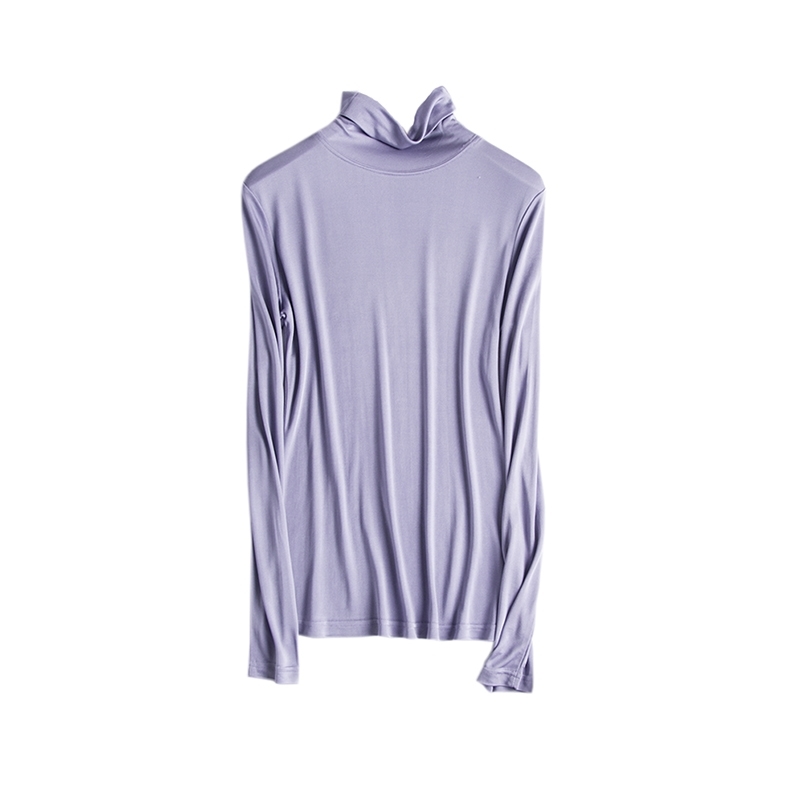 SuyaDream Women T shirt Real Silk Basic Turtleneck Long sleeve Solid Bottoming-shirt FALL WINTER Green Plus size Spandex top 210309