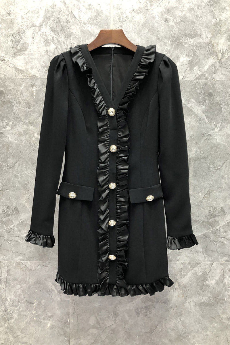Wooden Ear Stitching French Dress Womens Clothing Autumn European Goods New Commuting Elegant Short Skirt 9W, Black
Wooden Ear Stitching French Dress Womens Clothing Autumn European Goods New Commuting Elegant Short Skirt 9W, Black