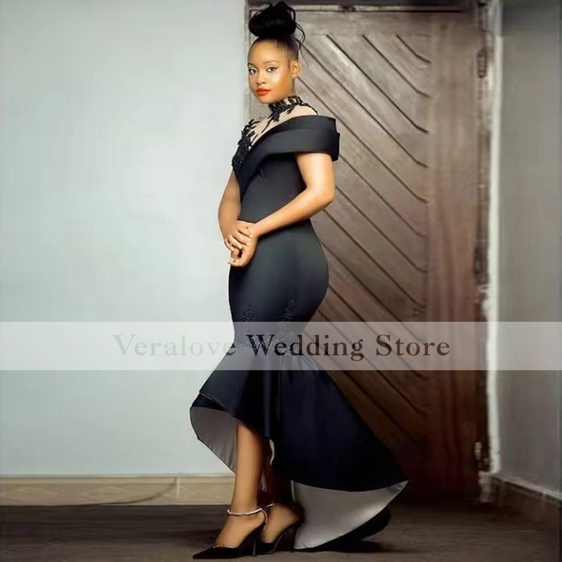 African Short Prom Dress Black Tea Length robes de cocktail Custom Plus Size Formal Evening Gowns