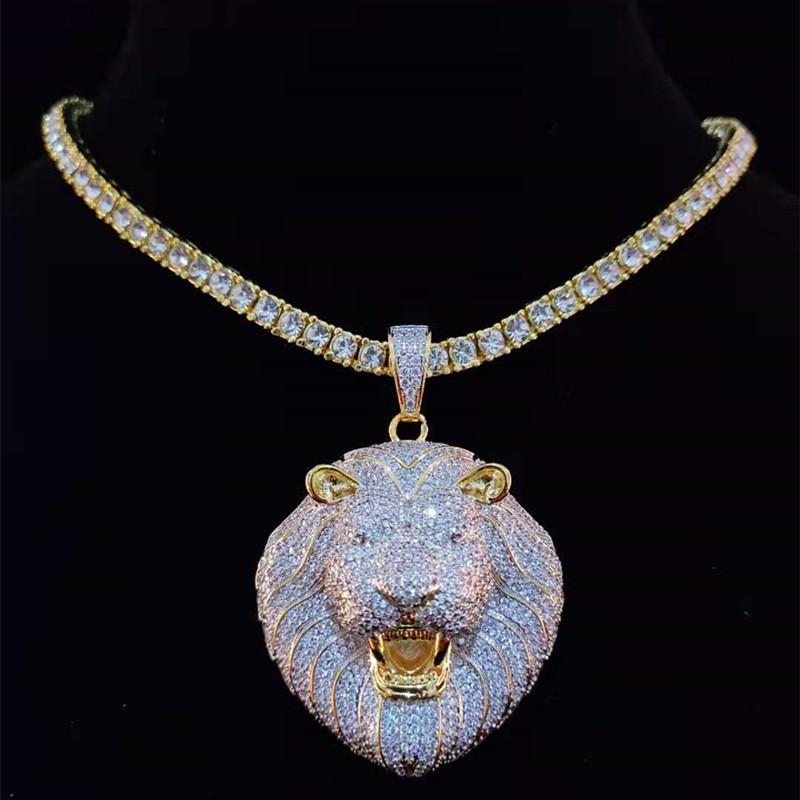 Pendant Necklaces Men Hip Hop Lion 039s Head Necklace With 4mm Zircon Tennis Chain Iced Out Bling HipHop Male Jewelry Fashion G