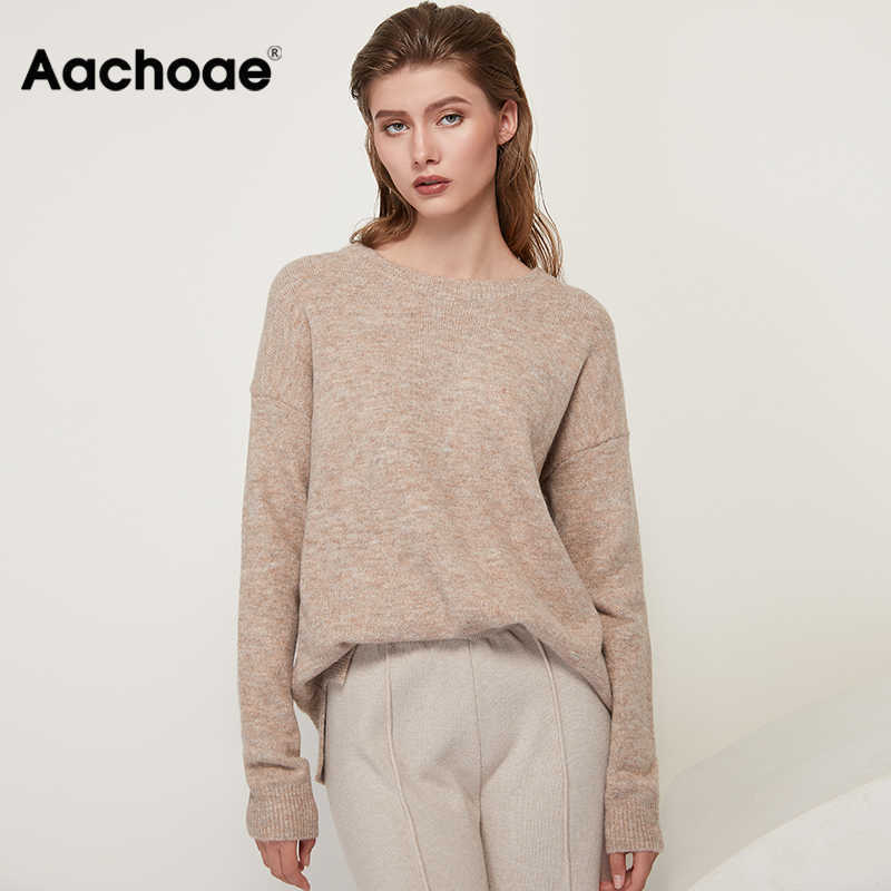 Aachoae O Neck Cashmere Pullover Sweater Women Batwing Long Sleeve Loose Soft Wool Sweaters Knitted Jumpers Casual Tops Pullover 210918
