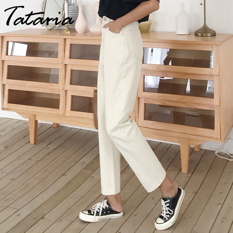 Tataria Jeans Harem For Women Loose Vintage Harem Beige Women's Jeans Pants High Waist Cotton Jean Female Boyfriend Denim 210302