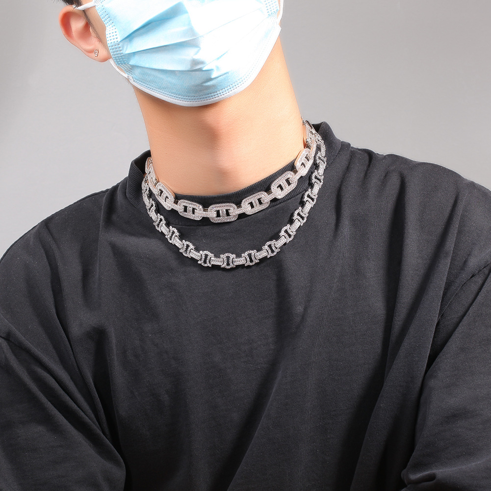 15mm Hip Hop Shining Tennis Chain Necklace Bling White Zircon 18K Real Gold Plated Street Rap Jewelry
