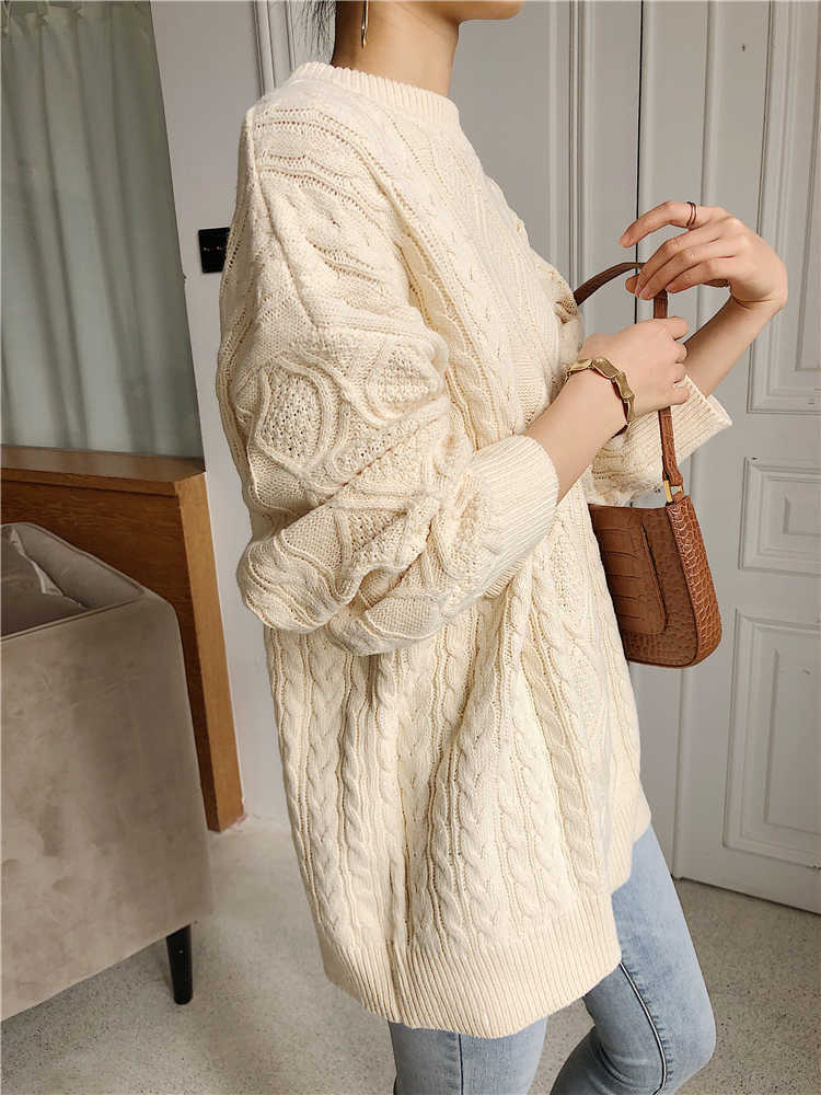 Colorfaith Winter Spring Women Pullovers Sweater Oversize Knitted Lantern Sleeve Solid Minimalist Knitwear SW7418 211007