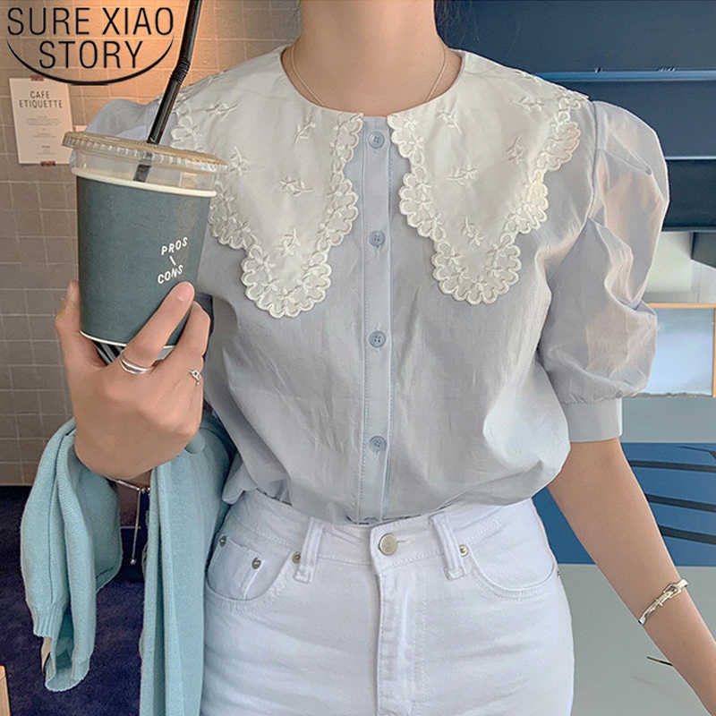 Short Sleeve Summer Blouse Sweet Peter Pan Collar Shirts Women Single Breasted Fashion Loose Blue Shirt Female Clothing 13846 210527
Short Sleeve Summer Blouse Sweet Peter Pan Collar Shirts Women Single Breasted Fashion Loose Blue Shirt Female Clothing 13846 210527