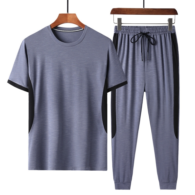 Summer and wo thin ice silk short T-shirt pants sportswear men's half sleeve two piece suit, Black 2069
Summer and wo thin ice silk short T-shirt pants sportswear men's half sleeve two piece suit, Black 2069