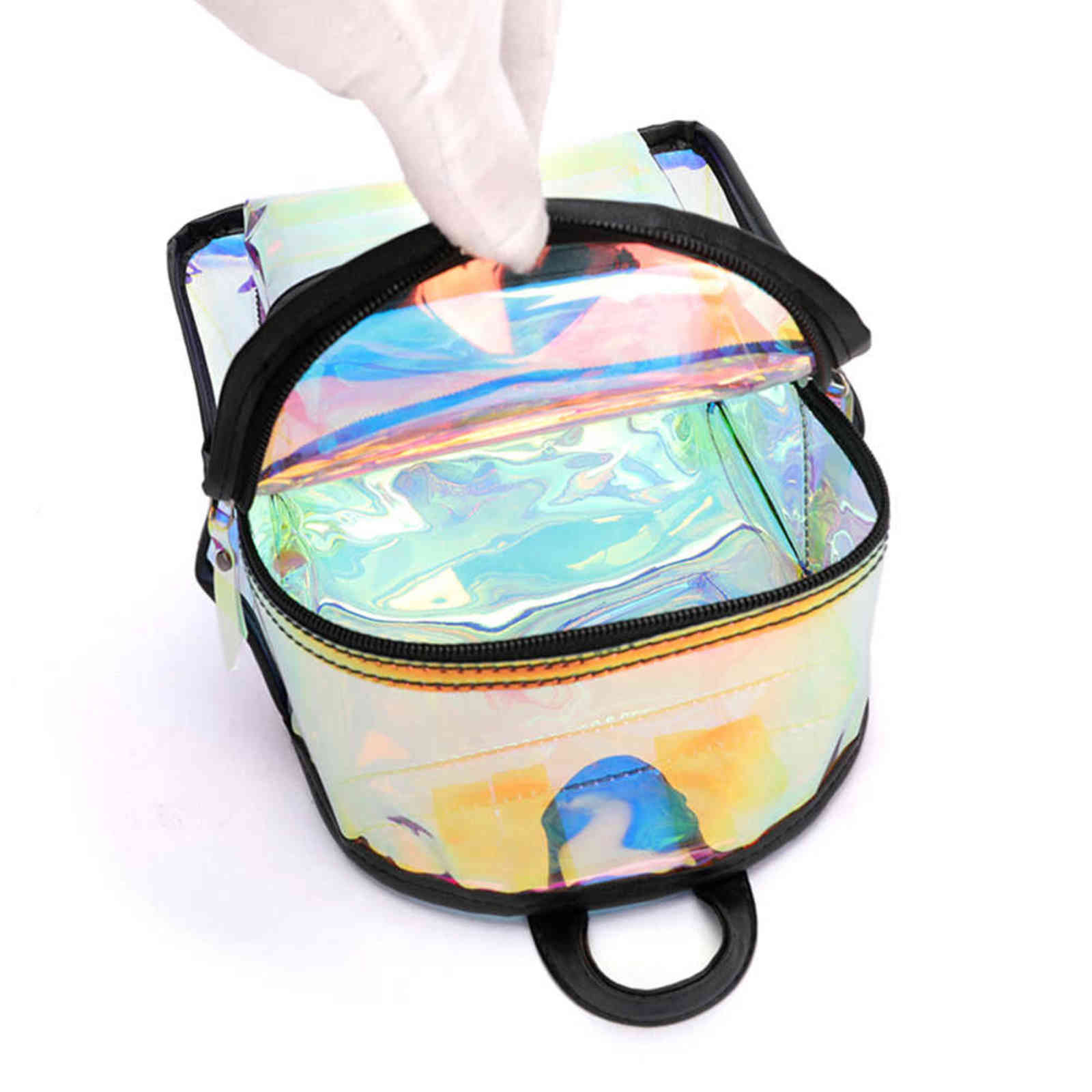 Holographic Transparent Backpack Women PVC Hologram Mini Clear Backpack Shoulder Bag Daily Backpack Y1105