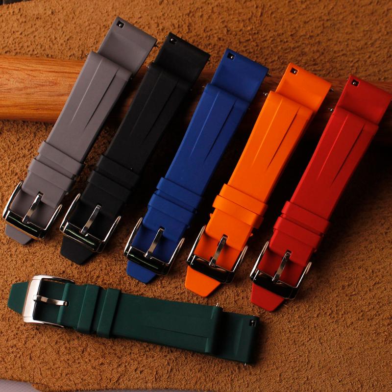 Watch Bands Top Quality18mm 20mm 22mm Watchband Waterproof Silicone Fluororubber Wrist Band Silver Clasp Buckle For Strap Tools от DHgate WW