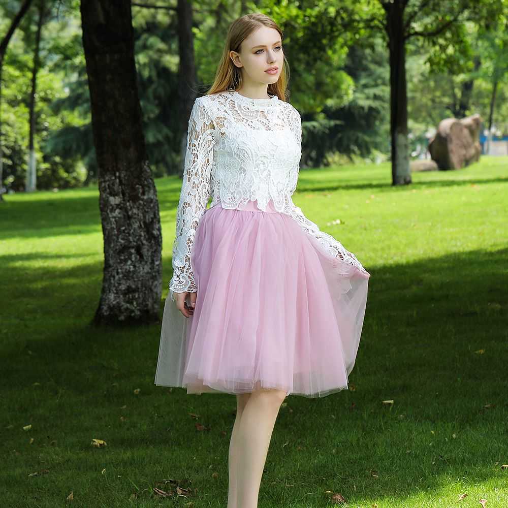 5 Layers 60cm Princess Midi Tulle Skirt Pleated Dance Tutu Skirts Womens Lolita Petticoat Jupe Saia faldas Party Puffy 210619