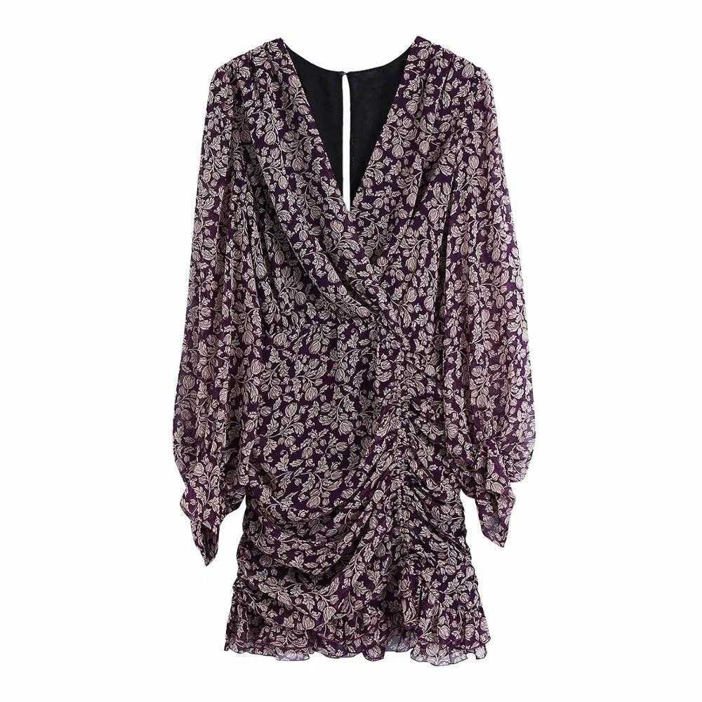 Women Printed Draped Short Dress V-neckline Ruffled Hem Vintage Retro Casual Elegant Chic Mini Woman Dresses 210709, As picture
Women Printed Draped Short Dress V-neckline Ruffled Hem Vintage Retro Casual Elegant Chic Mini Woman Dresses 210709, As picture