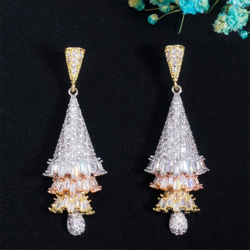 Dangle Earrings: Sterg Sier & Rose Gold Topaz CZ Gemstones