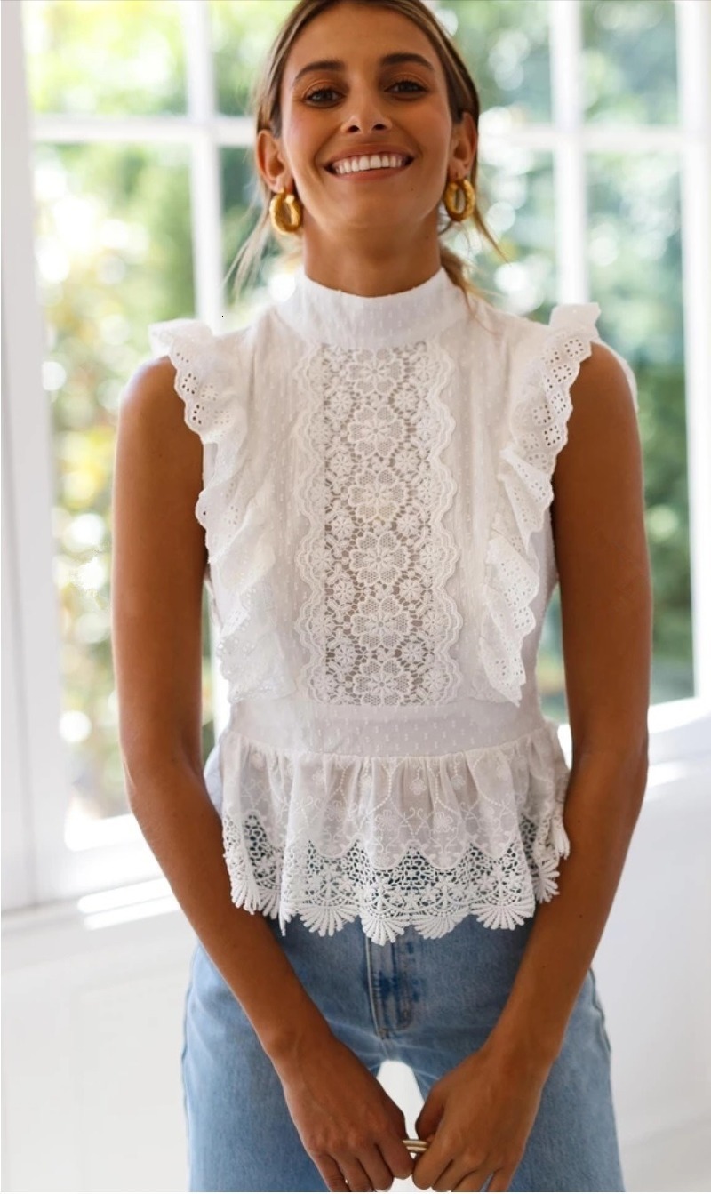2021 Spring Sexy Women White Shirt Hollow Out Ruffle New Blouses Casual Ladies Backless Lace Up Sleeveless Clothes Female 6k14
2021 Spring Sexy Women White Shirt Hollow Out Ruffle New Blouses Casual Ladies Backless Lace Up Sleeveless Clothes Female 6k14