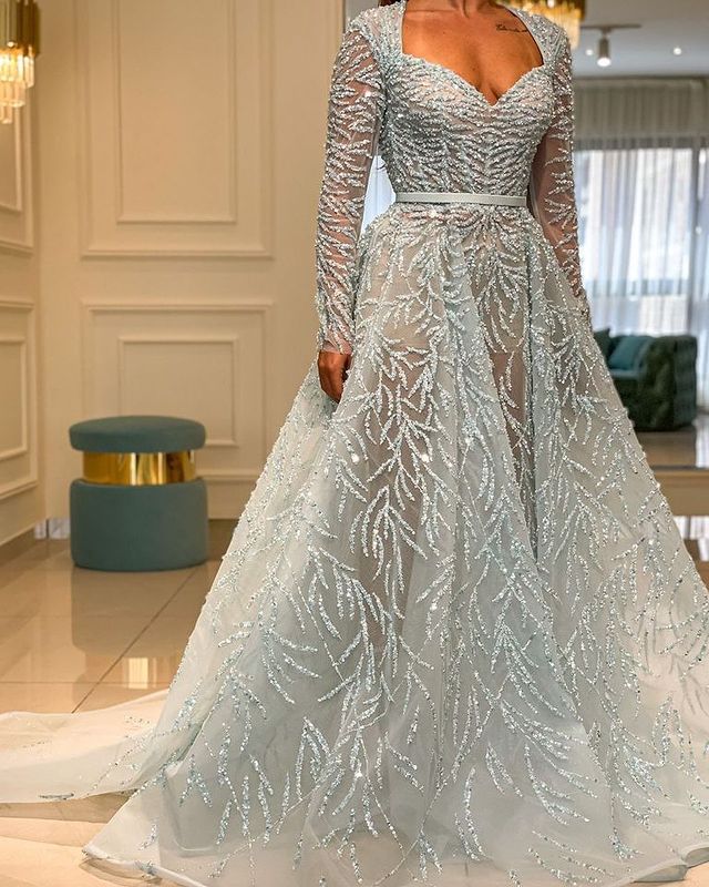 2022 Plus Size Arabic Aso Ebi Luxurious Sparkly Sexy Prom Dresses Long Sleeves Sequined Evening Formal Party Second Reception Gowns Dress ZJ144
