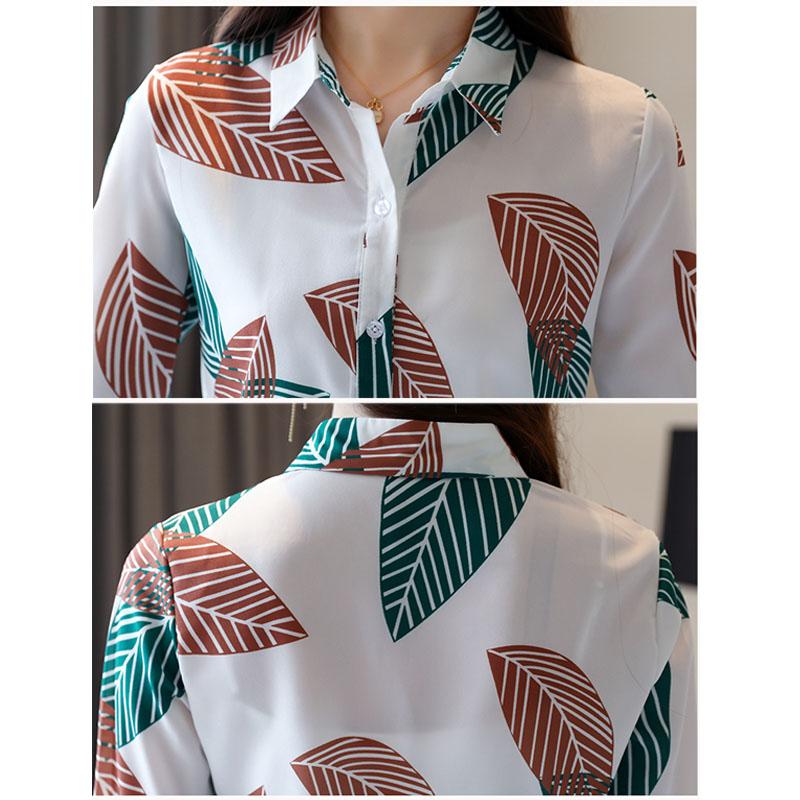 Korean New Loose Office Lady Blouse Women 2021 Long Sleeve Print Chiffon Shirt Women Tops and Blouses Blusas Mujer De Moda 10617
