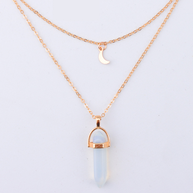 Classic Multilayer Hexagon Prism Natural Stone Pendant Necklace High Quality Gold Chain Star Moon Jewelry for Women