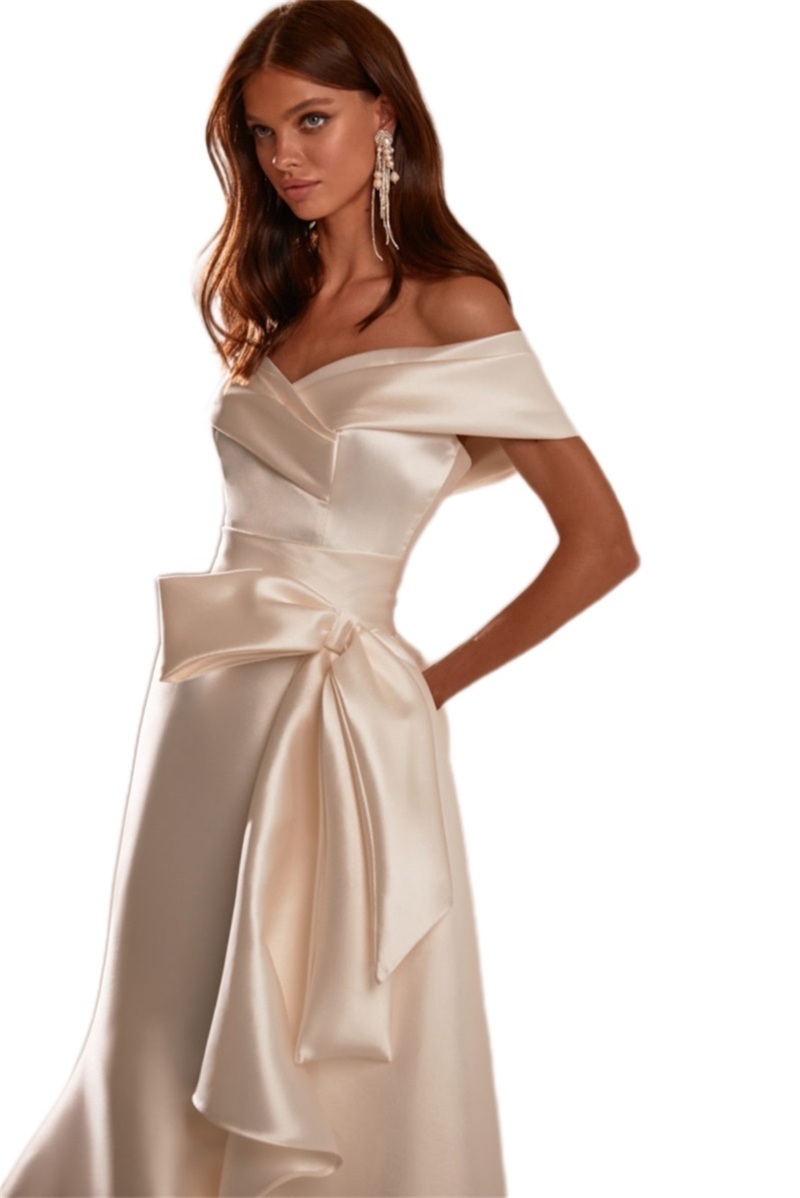 Elegant White Mermaid Evening Dresses Bow Off Shoulder Custom Made Floor Length Prom Dress Robe de mariée