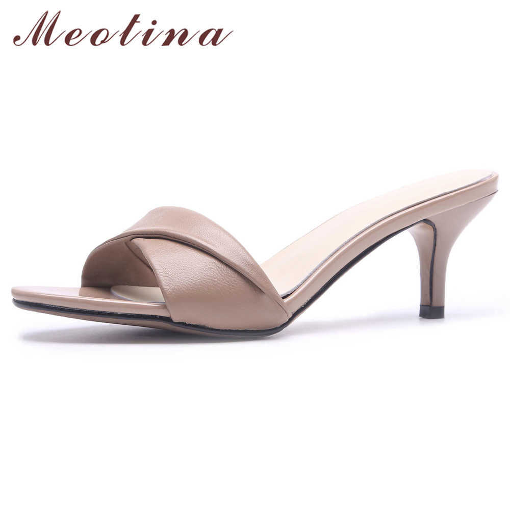 Meotina Summer Slippers Women Shoes Natural Genuine Leather Thin High Heels Shoes Cow Leather Open Toe Slides Lady Sandals 34-39 210608, Black
Meotina Summer Slippers Women Shoes Natural Genuine Leather Thin High Heels Shoes Cow Leather Open Toe Slides Lady Sandals 34-39 210608, Black