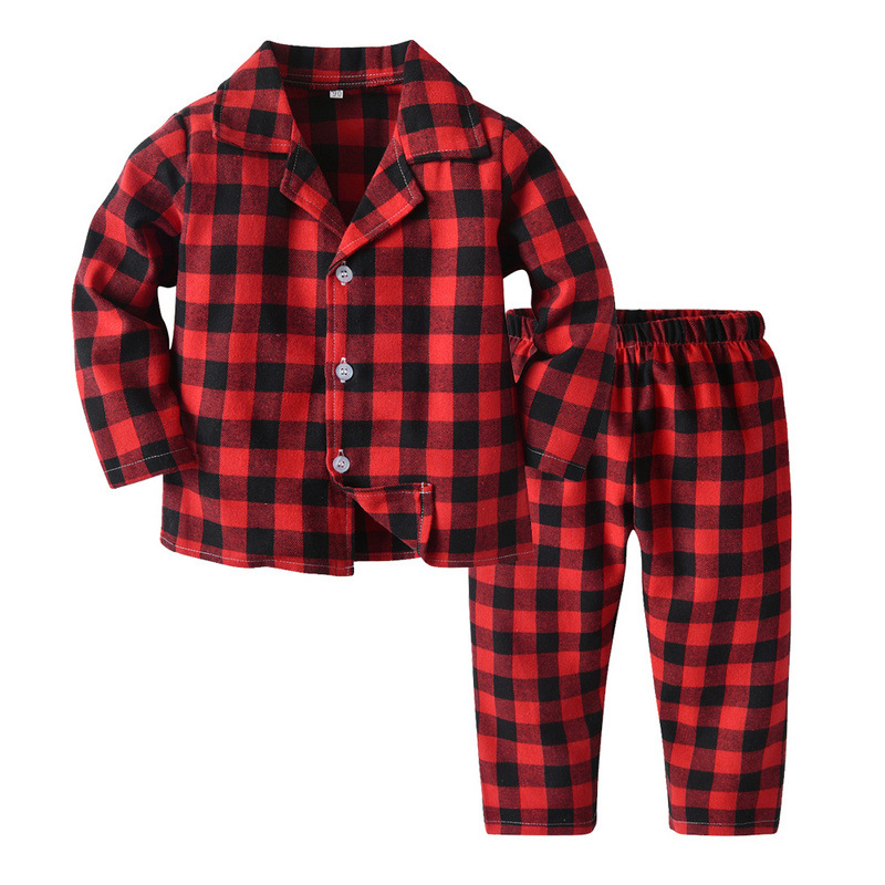 Children's Home Pajamas Set Classic Red and Black Plaid Long-Sleeved Shirt Home Wear Loose Trousers Two-Piece Set, White
Children's Home Pajamas Set Classic Red and Black Plaid Long-Sleeved Shirt Home Wear Loose Trousers Two-Piece Set, White