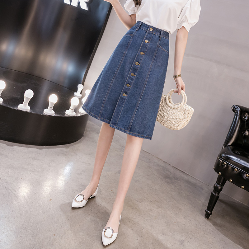 COIGARSAM Plus Size Women Denim Skirt New Spring Summer High Waist Skirts Blue 5891 210309