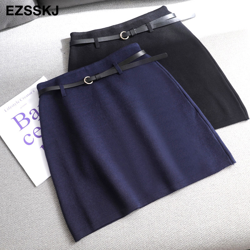 spring Autumn retro Aline PENCIL mini skirt female fashion high waist slim skirt solid color badycon knitted short skirt 210306