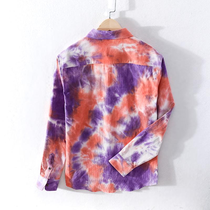 Autumn New Corduroy Tie Dye Shirt For Men Long Sleeve Fashion Casual Party Shirt Pure Cotton Street Individuality Men's Clothing