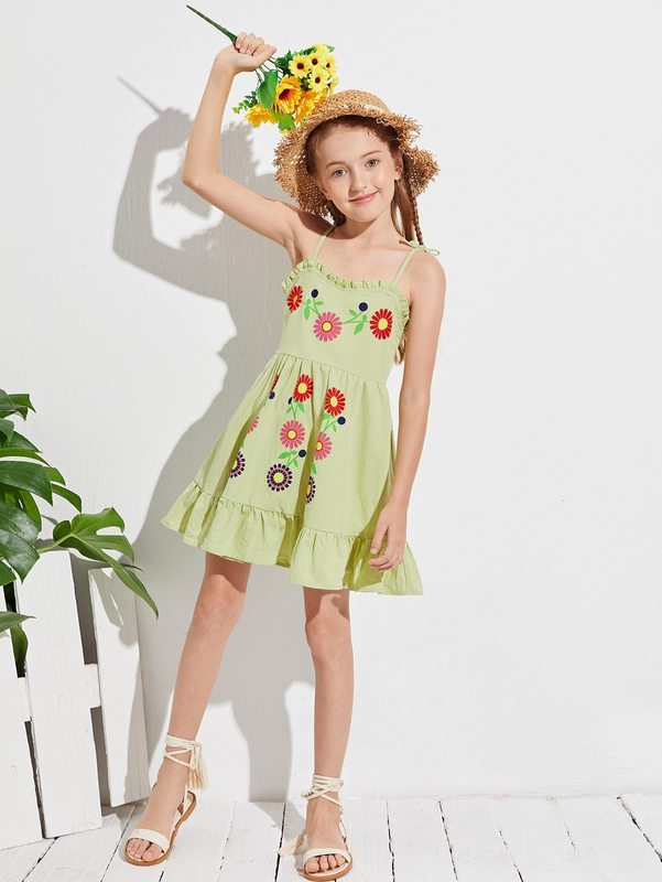 Girls Frill Trim Floral Print Cami Dress SHE