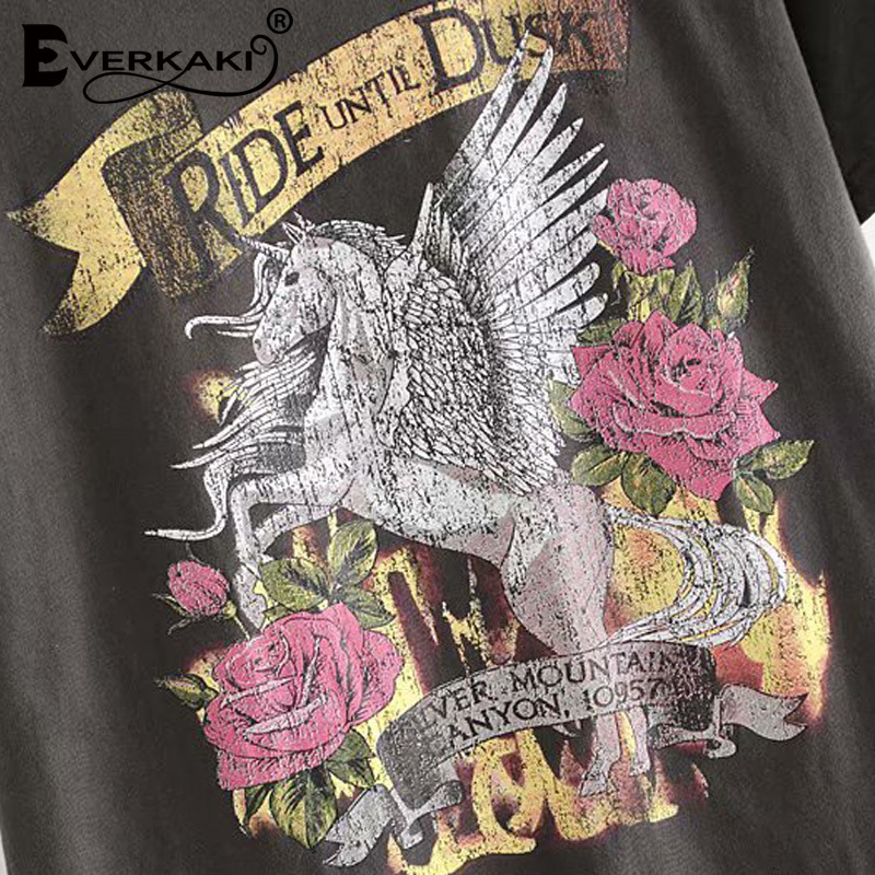 Everkaki Boho Print T-shirt Top Women Summer Gypsy Tees Ethnic Ladies Vintage Tops T-shirts Retro Casual Female New Fashion 210302