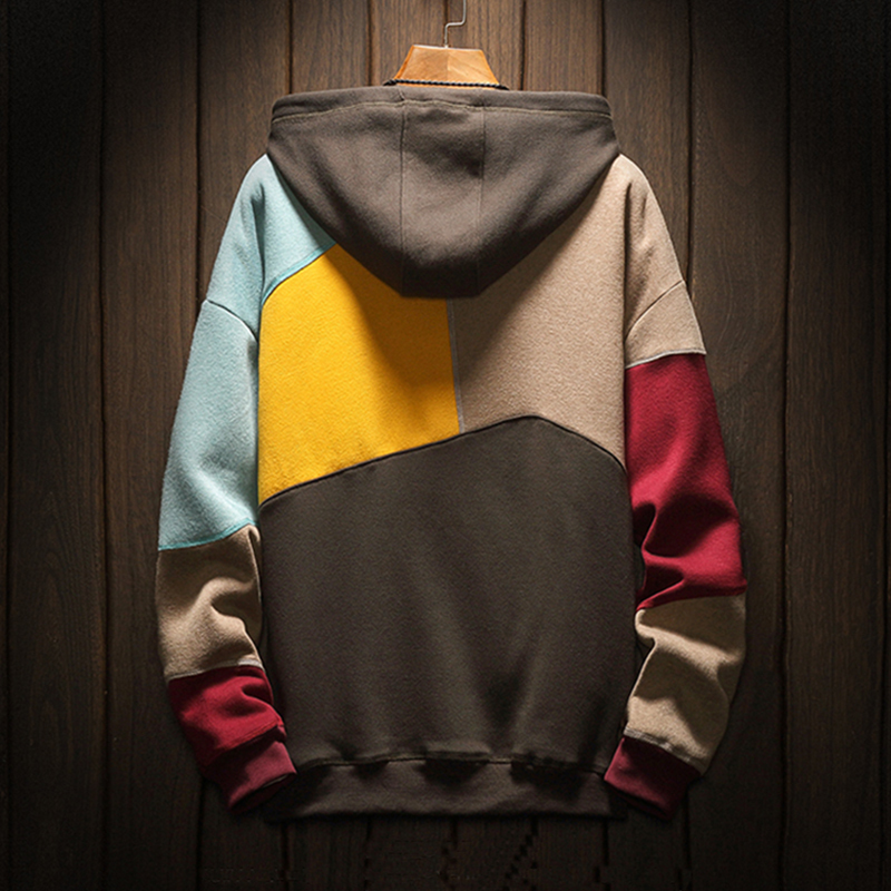 April MOMO Men's Hoodies Sweatshirts Plus Size Patchwork Contrasted Color Casual Hooded Shirt Men Pullover Hip Hop Hoody 201020