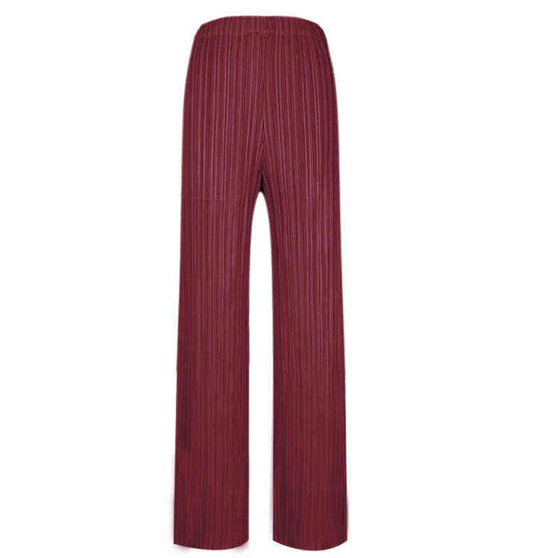 DEAT Pleated Straight Solid Pants Women Elastic Fit Nine Length Trousers Wild Autumn Fold Fashion Clothes AM060 211124