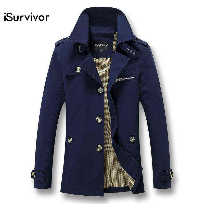 Fashion iSurvivor Men Long Jacket Spring Autumn Korean Slim Cotton Casual Windbreaker 's Coat 5XL 210819