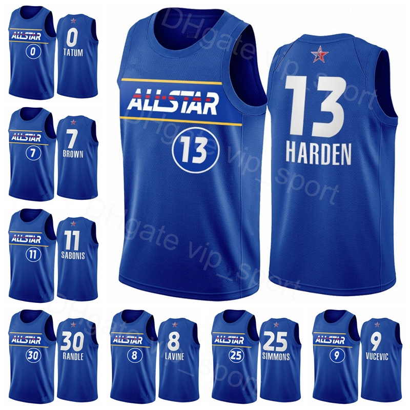 Star All Basketball Jerseys Jaylen Brown Julius Randle Ben Simmons Zach LaVine Nikola Vucevic Domantas Sabonis Eastern Conference Men Blue, Yellow
Star All Basketball Jerseys Jaylen Brown Julius Randle Ben Simmons Zach LaVine Nikola Vucevic Domantas Sabonis Eastern Conference Men Blue, Yellow