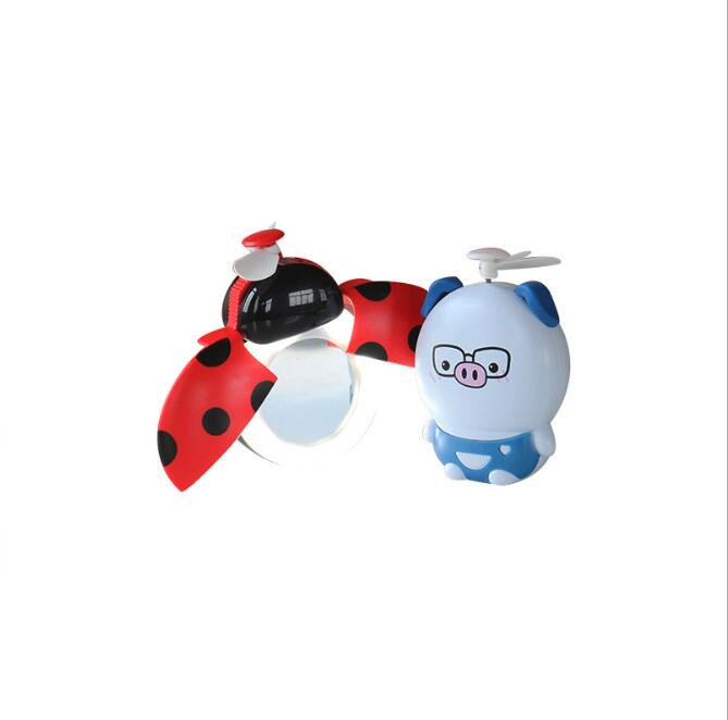 Cartoon Mini Fan coccinella septempunctata Fill light mirror Home Makeup night lights USB Rechargeable portable Fans pig design wind RRD6790 Free ship
