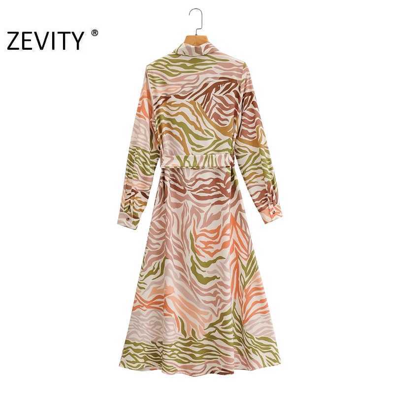 ZEVITY Women fashion color matching texture print bow sahses shirt Dress Office Ladies breasted Vestido Chic Dresses DS4356 210603